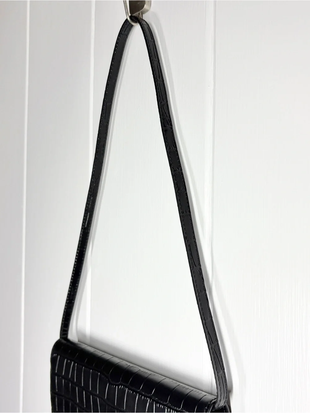 Maje Crocodile-Embossed Leather Bag Clutch Black Gold Clover Clasp Baguette
